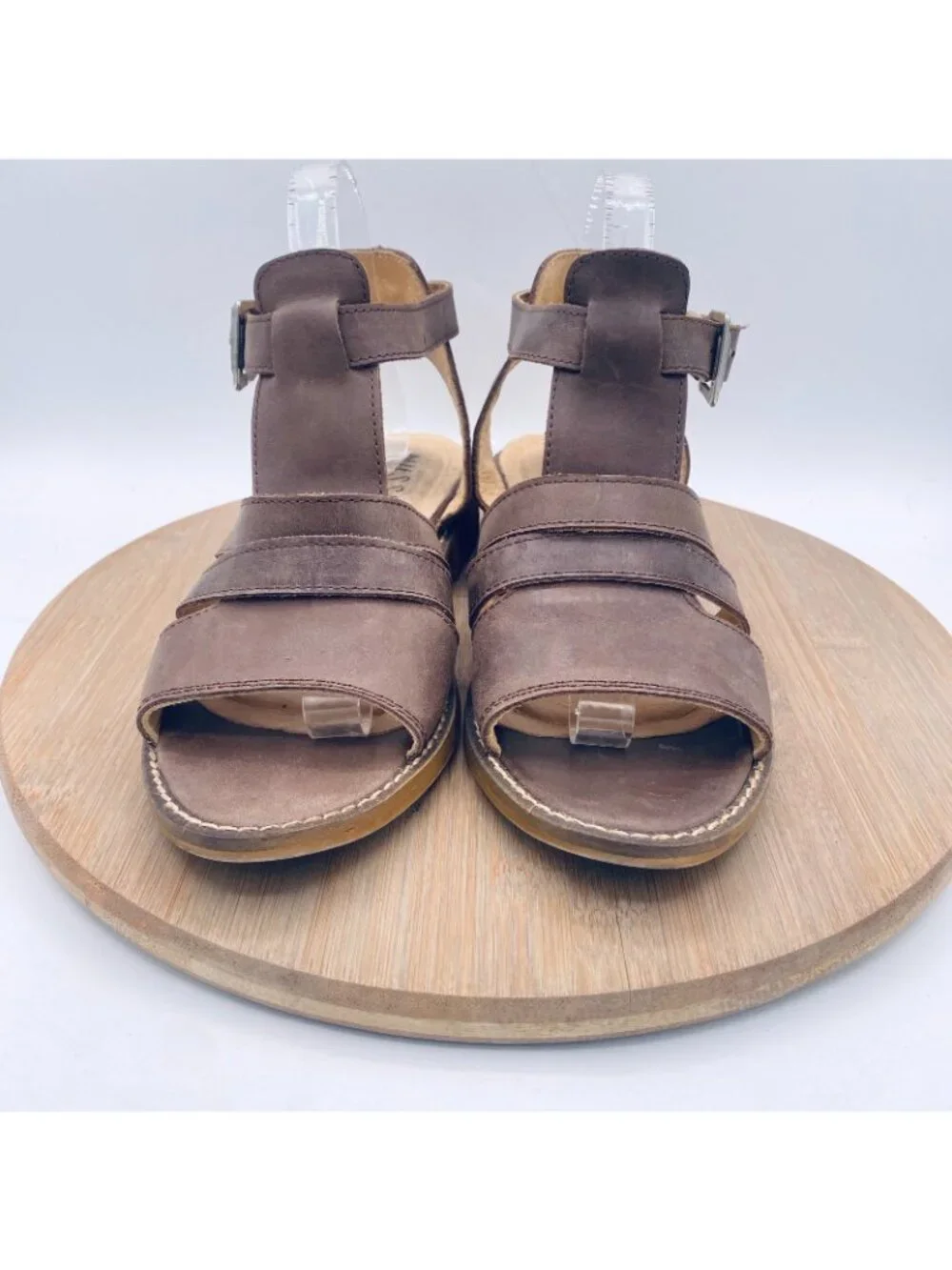Musse and Cloud Sandals Womens 8 Brown Leather Ankle Strap Flats Peep
